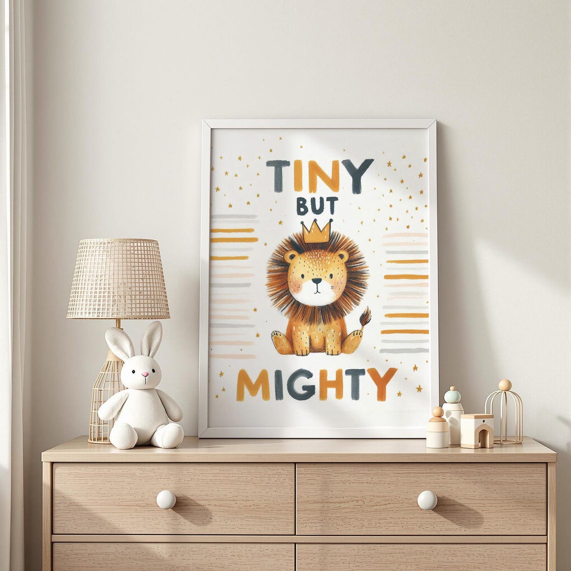 Tiny But Mighty Crowned Lion Cub Inspirational Quote Nursery Poster