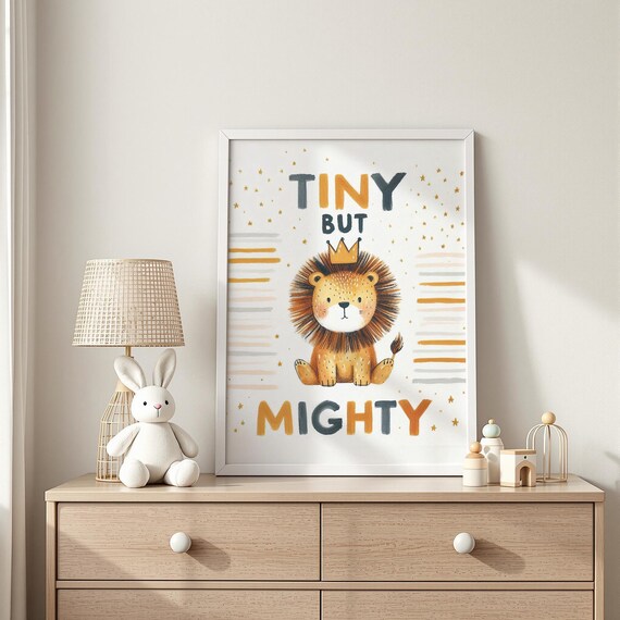 Tiny But Mighty Lion Cub Quote Print Inspirational Nursery Wall Art