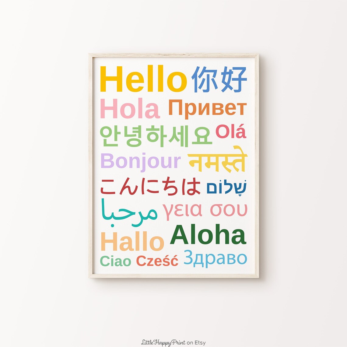 Hello in 17 Languages Colorful Fun Typography Greeting Poster