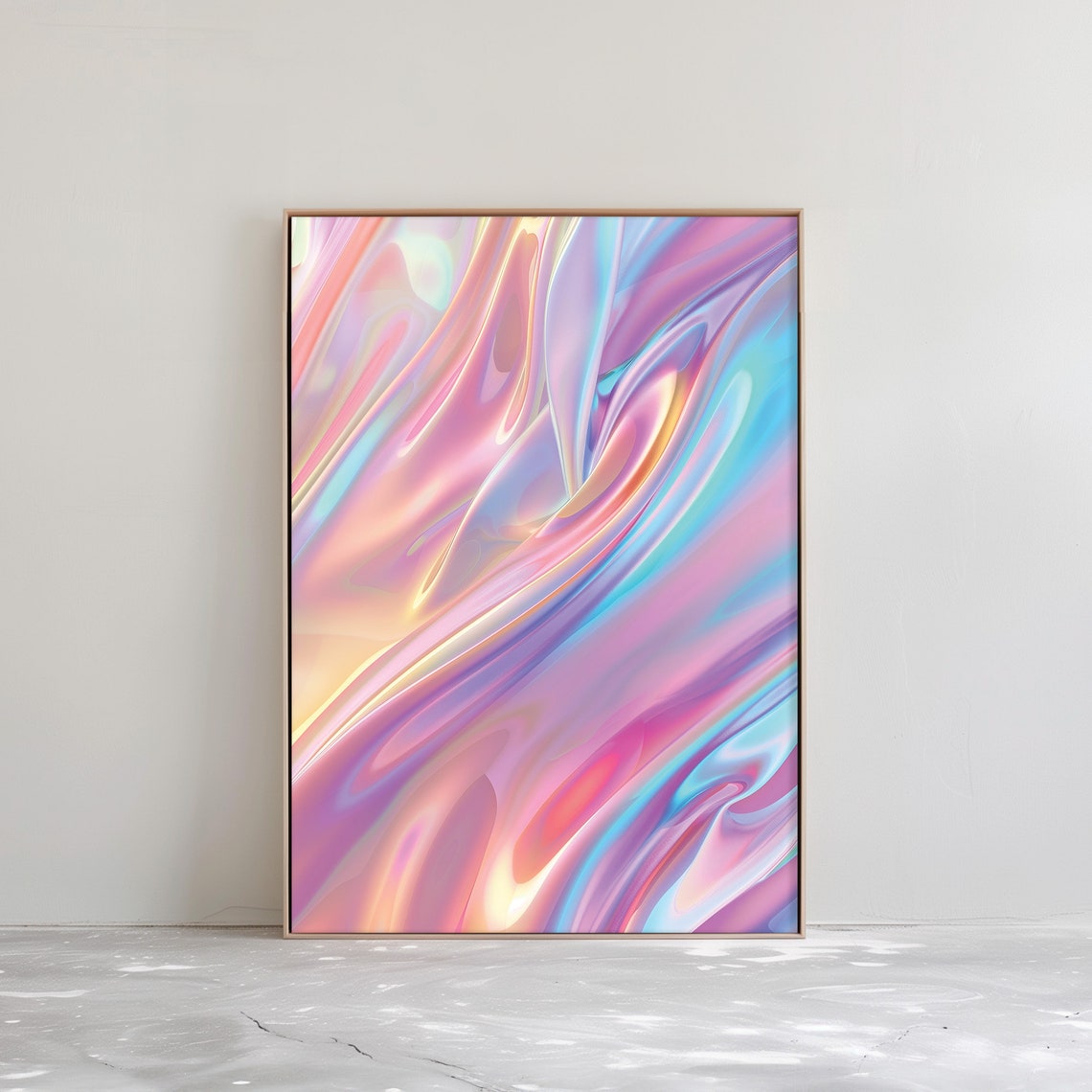 Iridescent Pastel Silk Waves Holographic Abstract Dream Art Poster