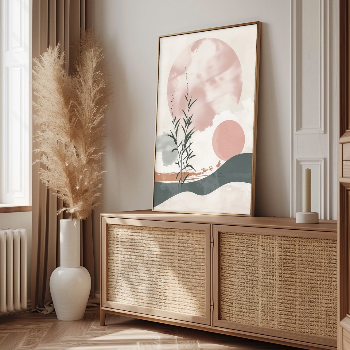 Blush Pink Sun Abstract Botanical Japandi Sunset Wall Poster - Image 3