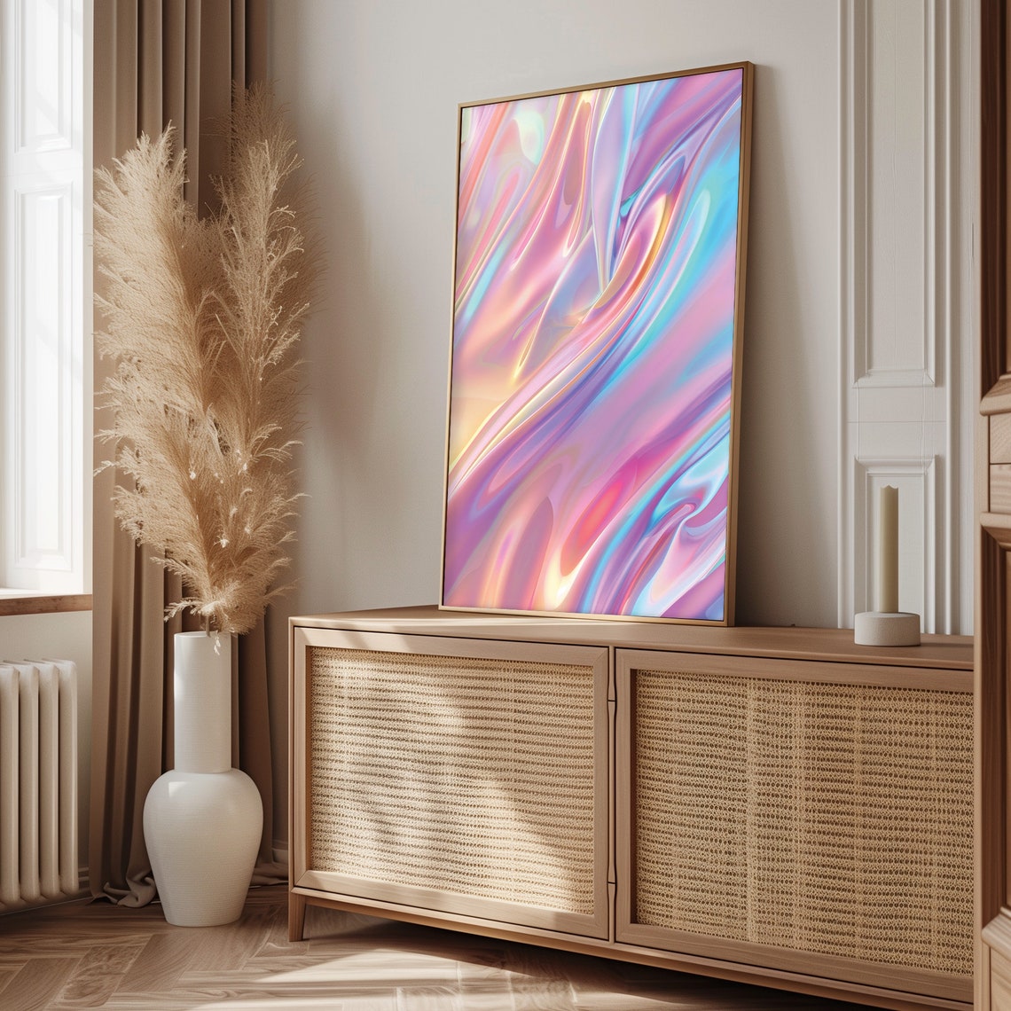 Iridescent Pastel Silk Waves Holographic Abstract Dream Art Poster - Image 3