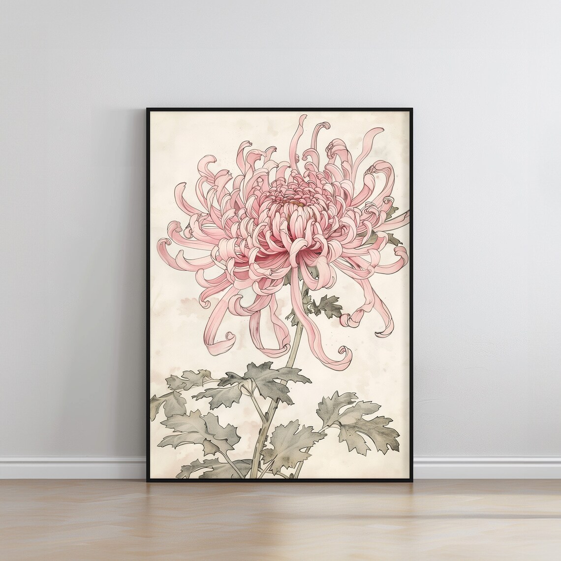 Pink Chrysanthemum Bloom Japanese Botanical Watercolor Poster - Image 5