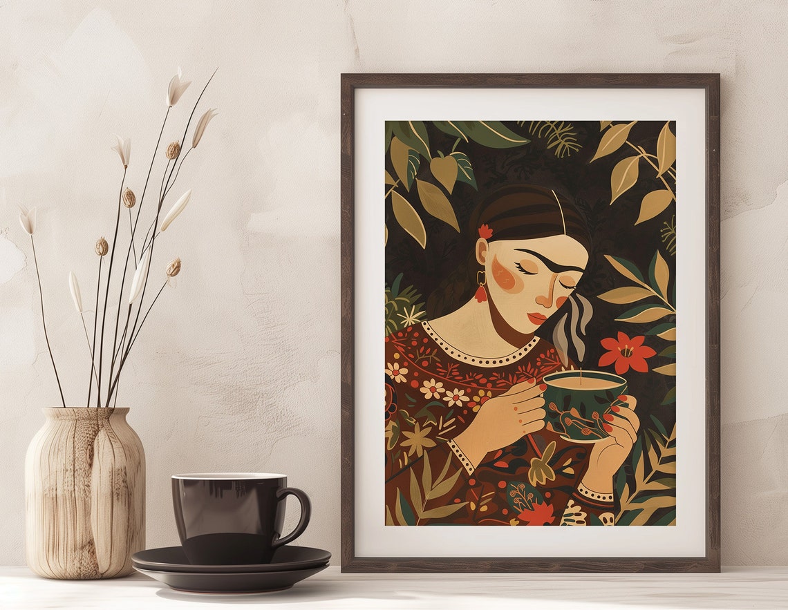 Coffee With Johanna Kahlo Wall Art Coffee Lovers Boho Art Instant Wall Decor