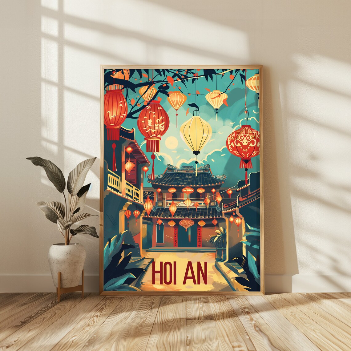 Vintage Hoi An Vietnam Lantern Street Night Travel Art Poster