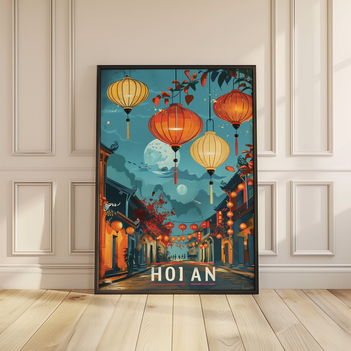Hoi An Vietnam Lantern Old Town Street Full Moon Night Travel Poster