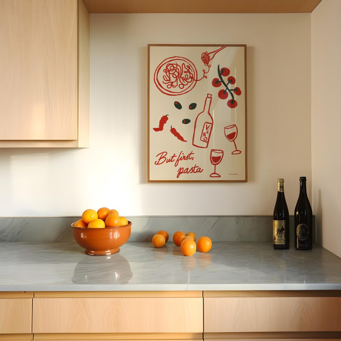 But First Pasta Red Line Art Italian Dinner Wine Illustration Poster - Image 4
