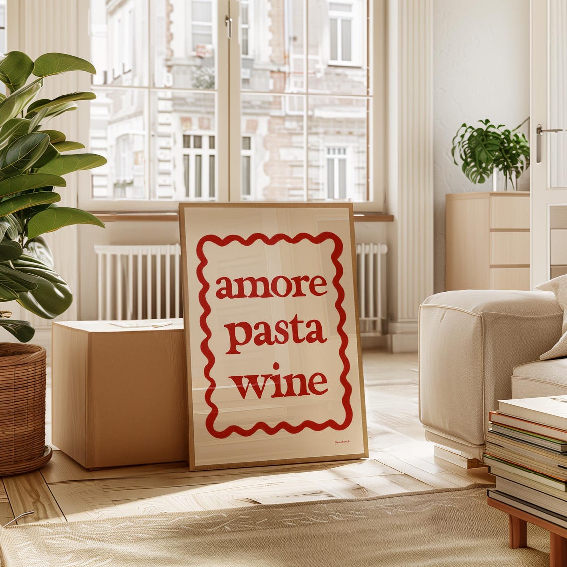 Amore Pasta Wine Bold Red Wavy Frame Italian Kitchen Art Poster - Image 3
