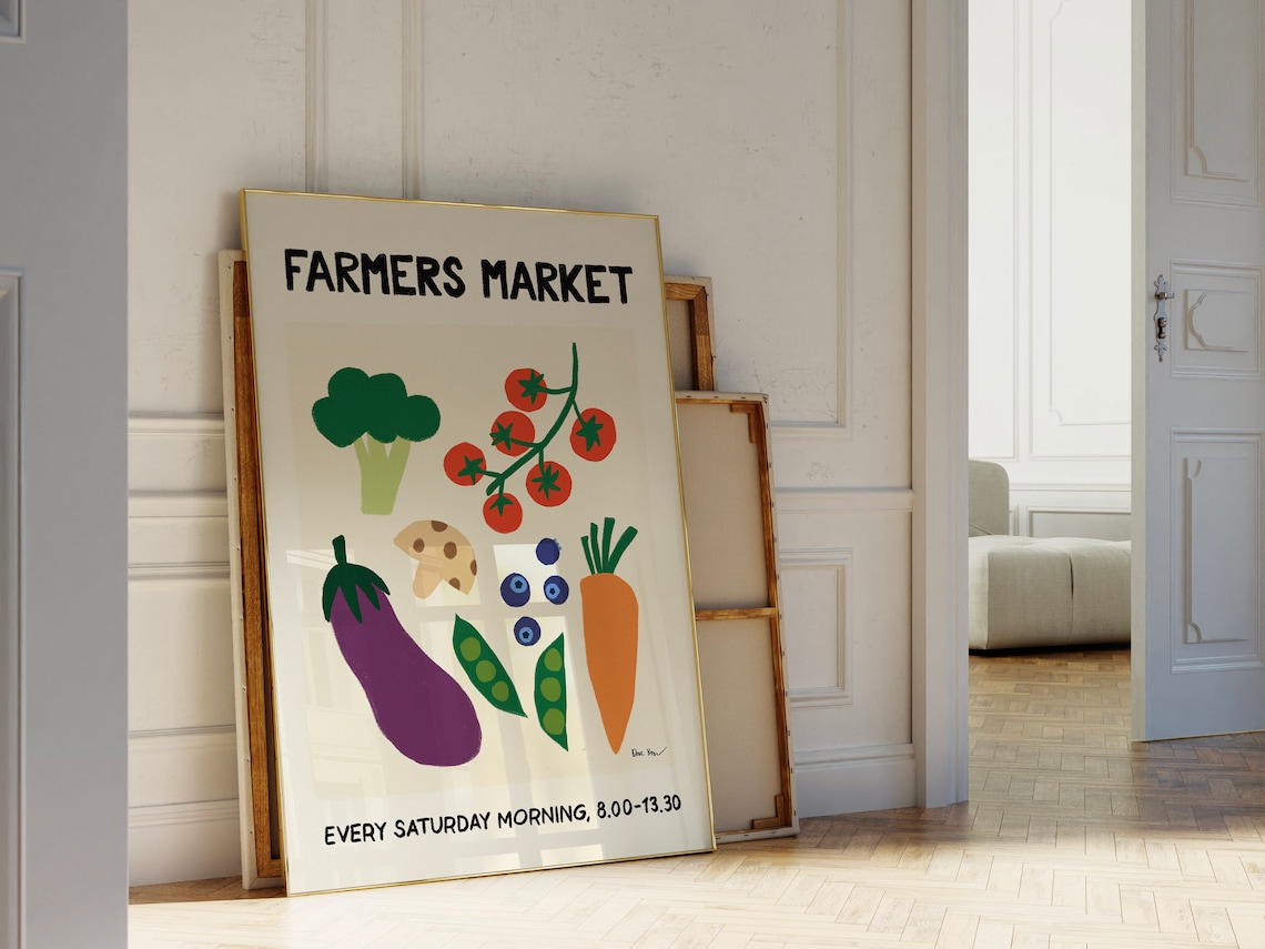 Farmers Market Saturday Morning Colorful Veggie Illustration Poster