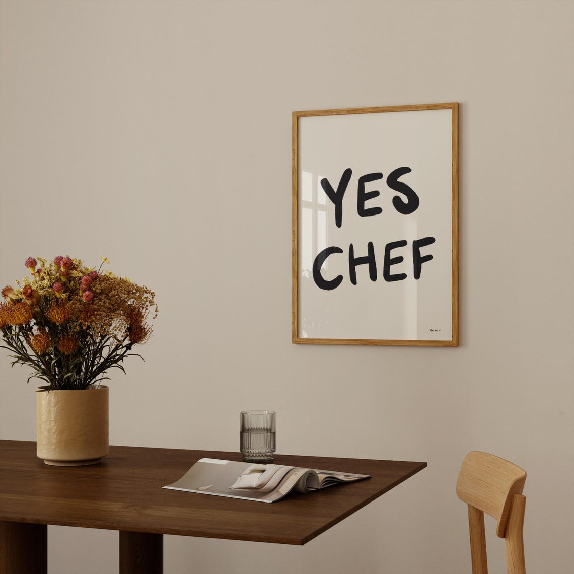 Yes Chef Bold Black Hand Lettered Typography Kitchen Chef Poster - Image 4