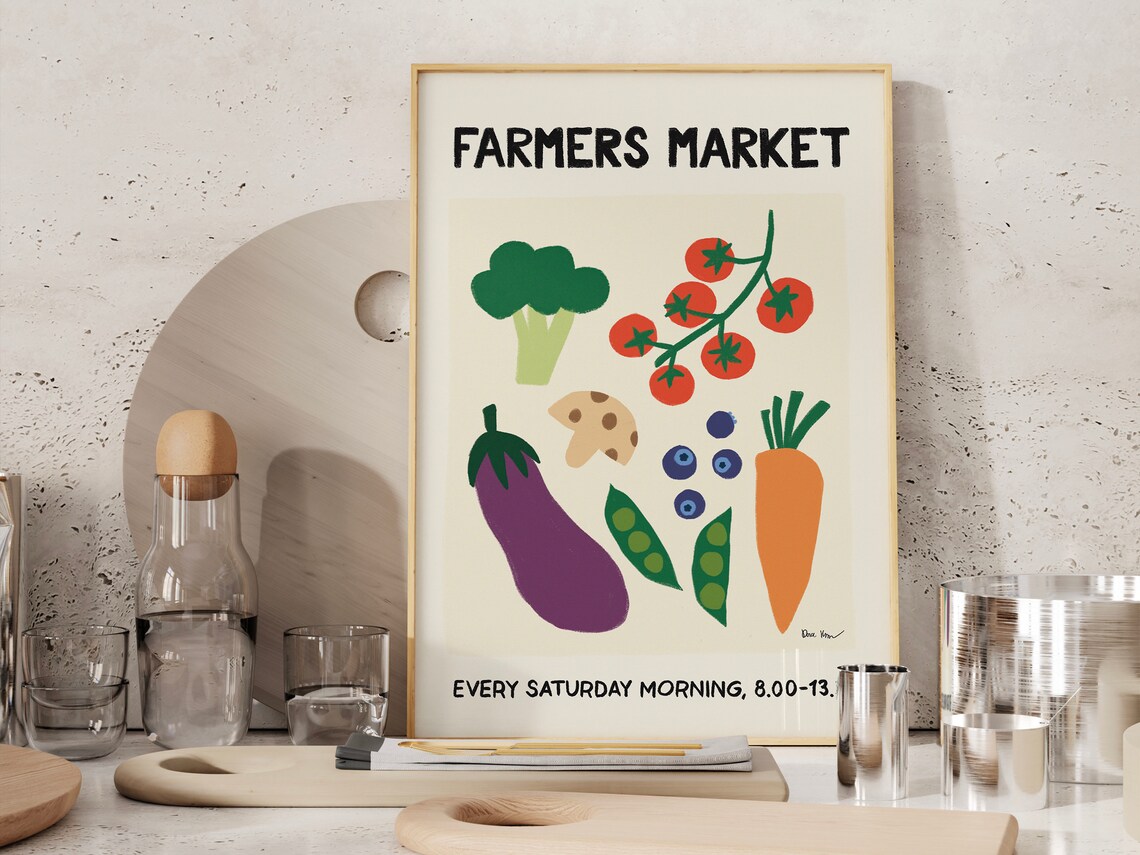 Farmers Market Saturday Morning Colorful Veggie Illustration Poster - Image 3