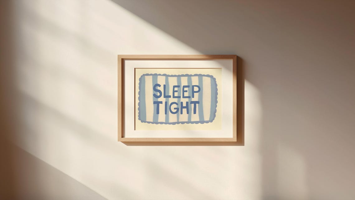 Sleep Tight Blue Scalloped Border Hand Lettered Cozy Bedroom Wall Art - Image 3
