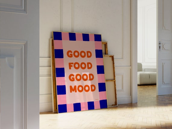 Good Food Good Mood Wall Art Modern Kitchen Art Maximalist Kitchen Print Trendy Dining Room Poster Cute Kitchen Decor Pink Food Poster