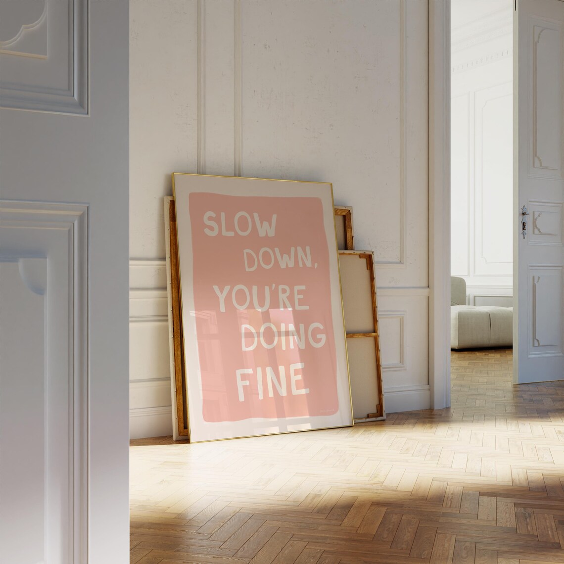 Slow Down Youre Doing Fine Pink Hand Lettered Affirmation Quote Wall Art - Image 4