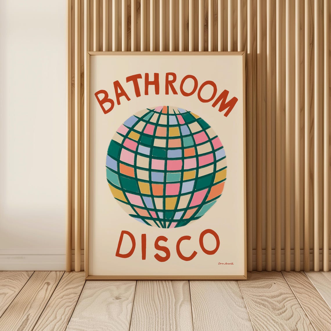 Bathroom Disco Colorful Checkered Disco Ball Fun Retro Wall Poster - Image 4