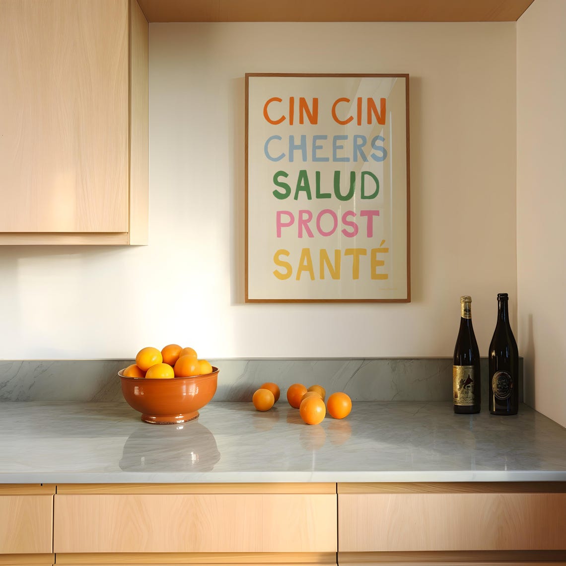 Cin Cin Cheers Salud Prost Sante Multicolor Kitchen Wall Art