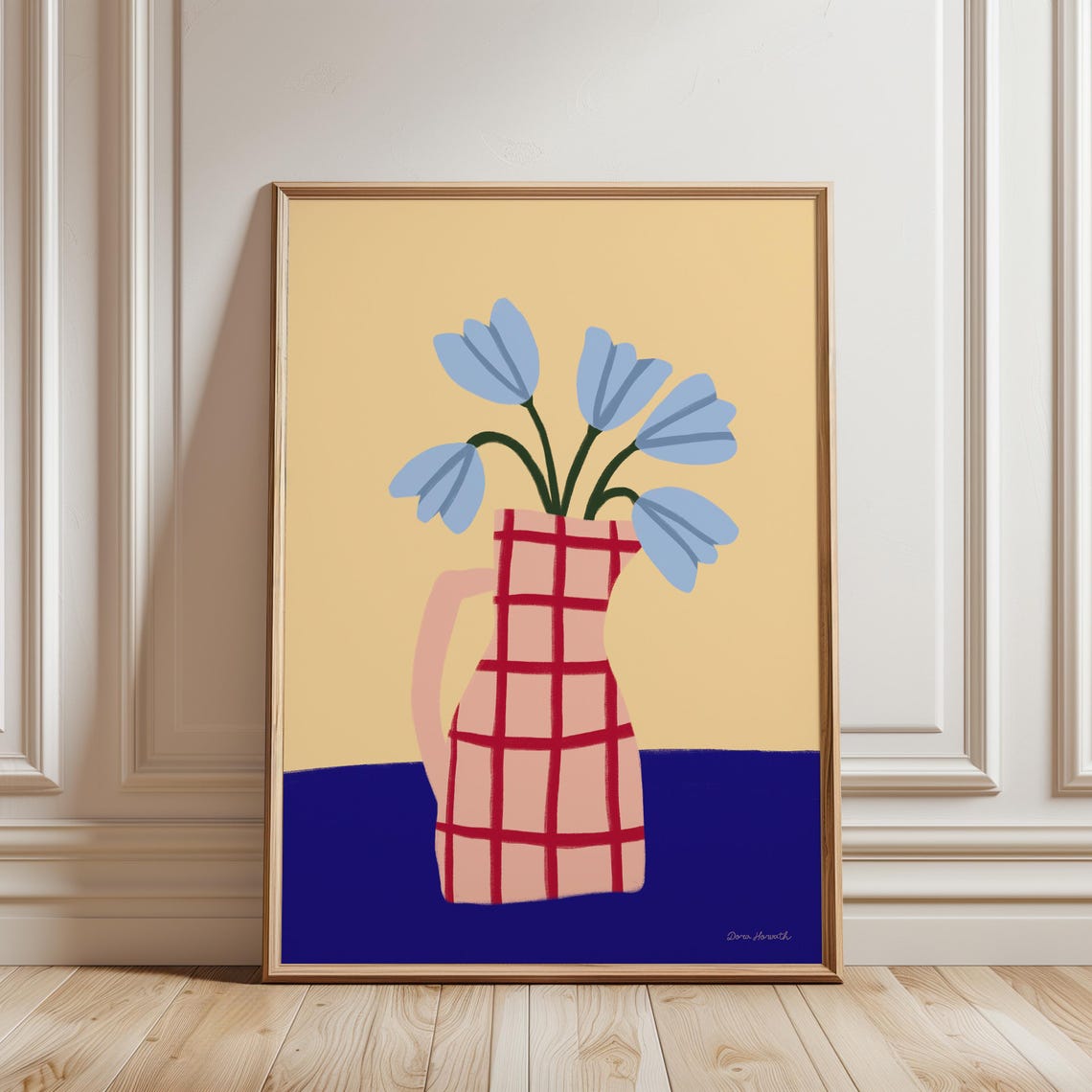 Blue Tulips Checkered Pitcher Yellow Botanical Floral Poster - Image 2