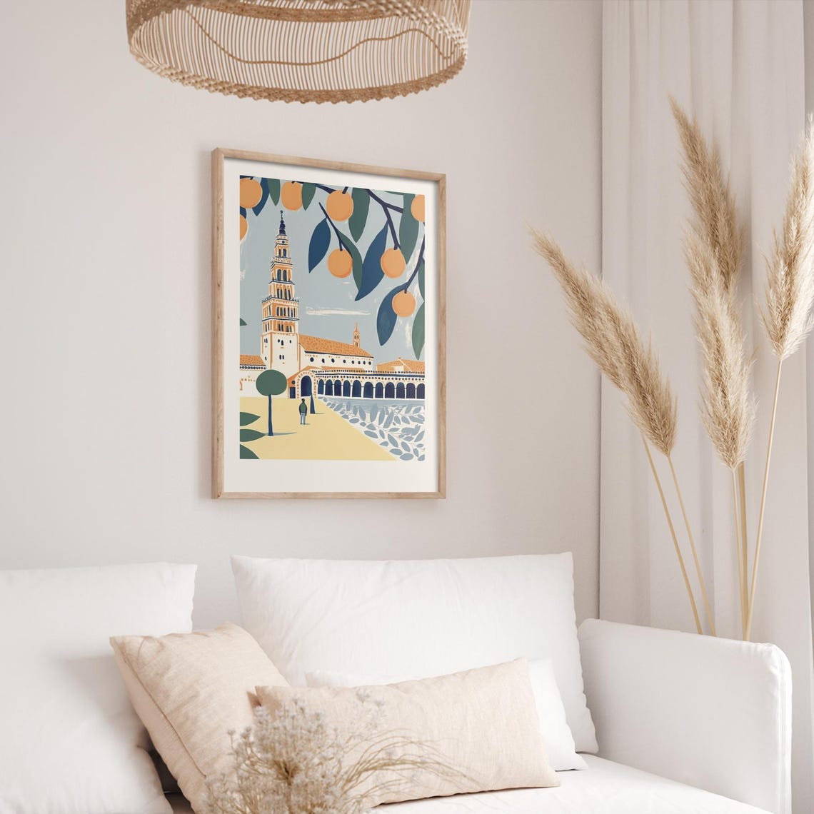 Orange Trees Seville Cathedral Tower Mediterranean Decor Poster - Image 2