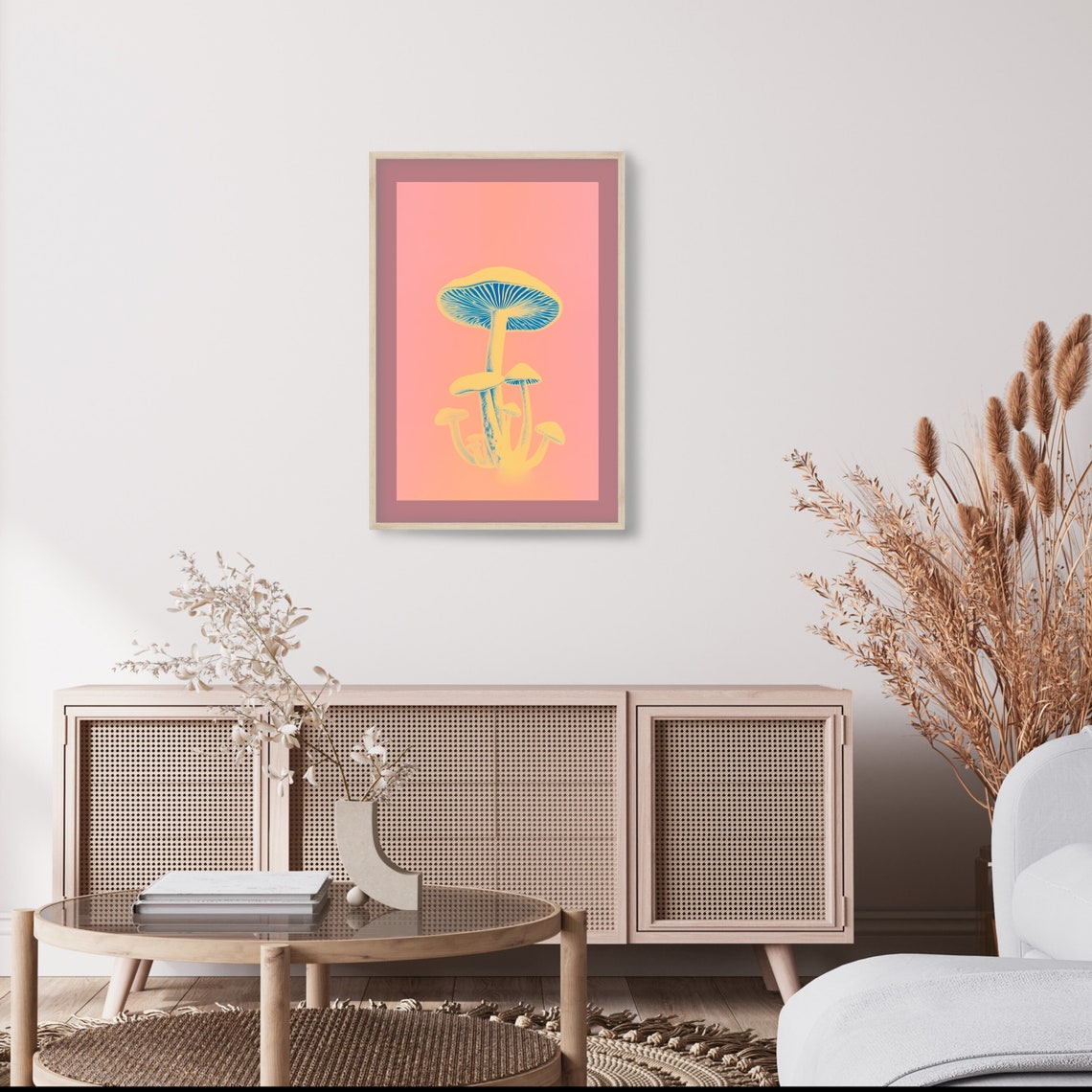 Glowing Mushroom Cluster Pop Art Pink Retro Fungi Charming Poster - Image 3