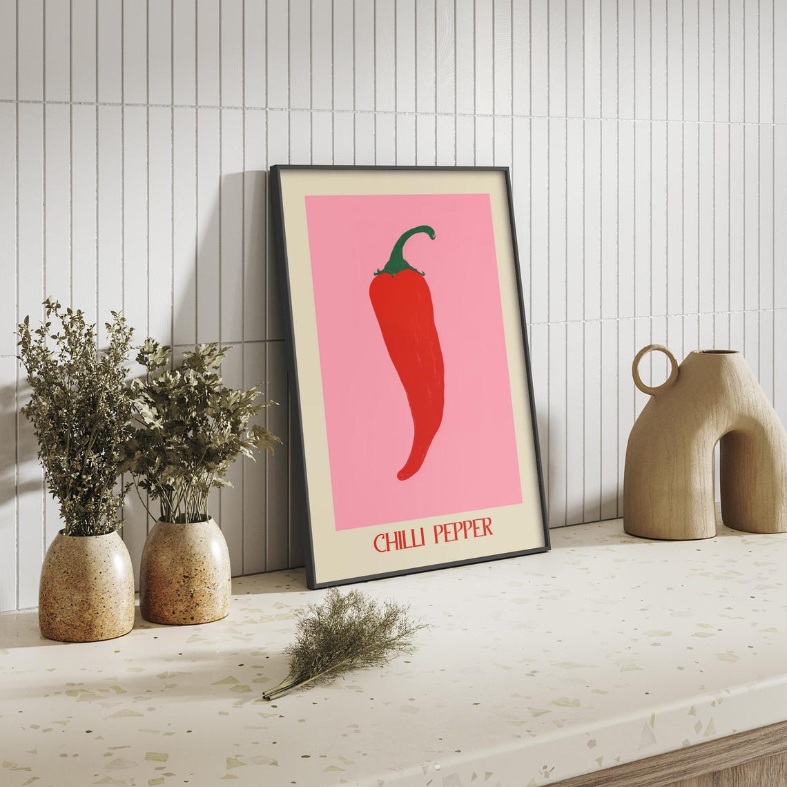 Red Chilli Pepper Bold Pink Minimalist Kitchen Food Charming Poster - Image 4