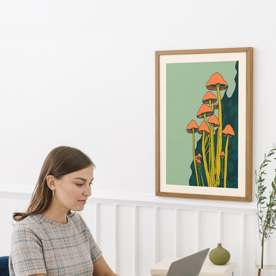 Retro Orange Mushroom Poster With Psychedelic Botanical Style - Image 4