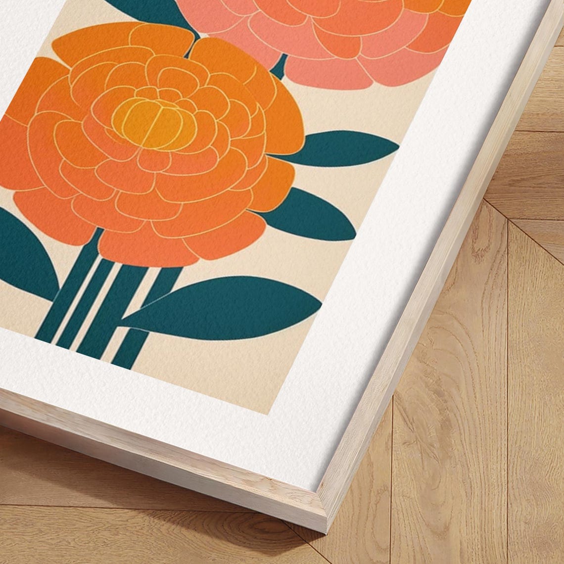 Vibrant Orange Calendula Blossoms Retro Boho Floral Art Poster - Image 2