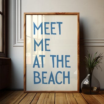 Meet Me At The Beach Vintage Travel Poster