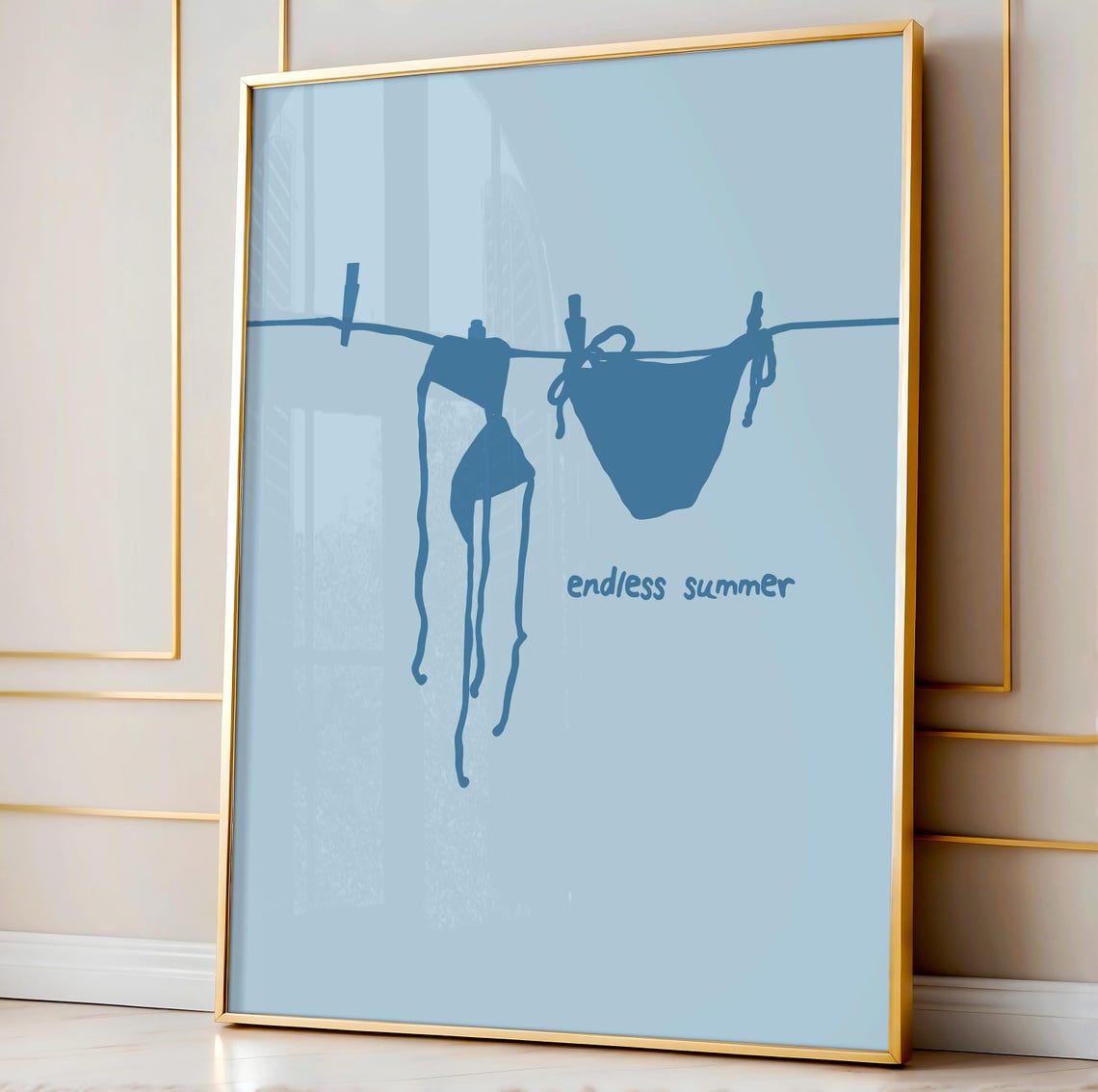 Endless Summer Blue Bikini Clothesline Poster for Coastal Wall Decor - Image 3