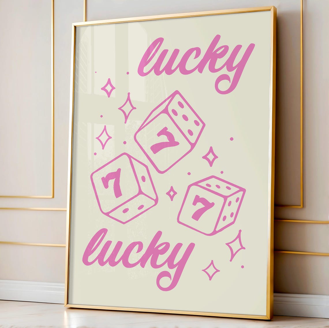Pink Lucky You 777 Lighter Doodle Poster for Retro Aesthetic Decor - Image 3