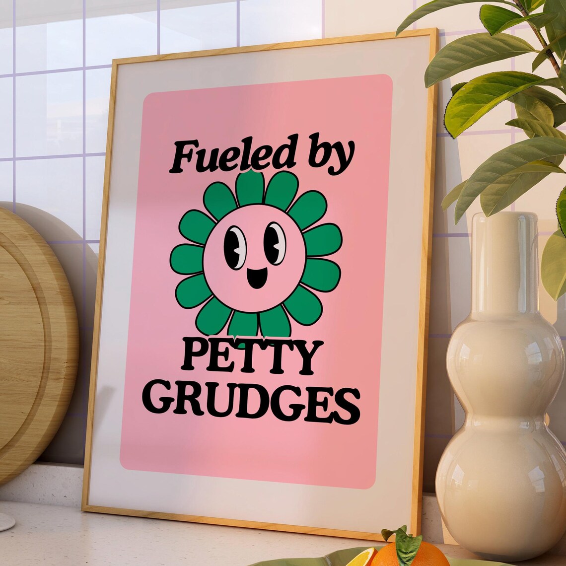 Fueled By Petty Grudges Smiling Daisy Retro Funny Quote Poster