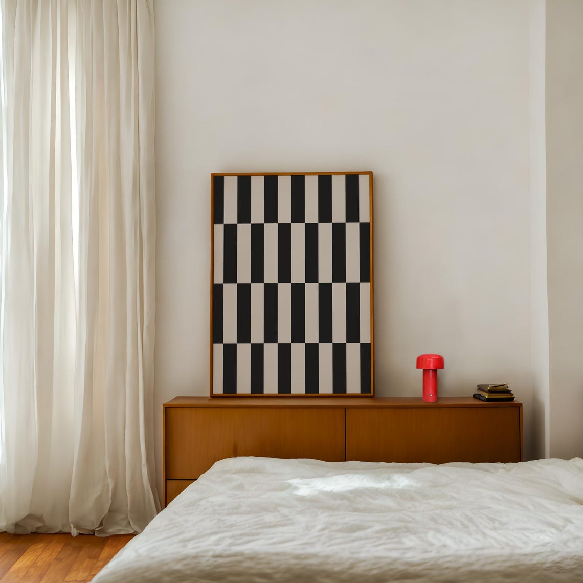 Black White Checkered Grid Tiles Minimalist Geometric Poster