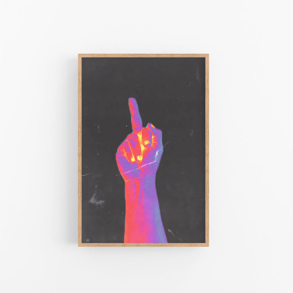 Neon Thermal Middle Finger Hand Y2K Trippy Gradient Wall Art