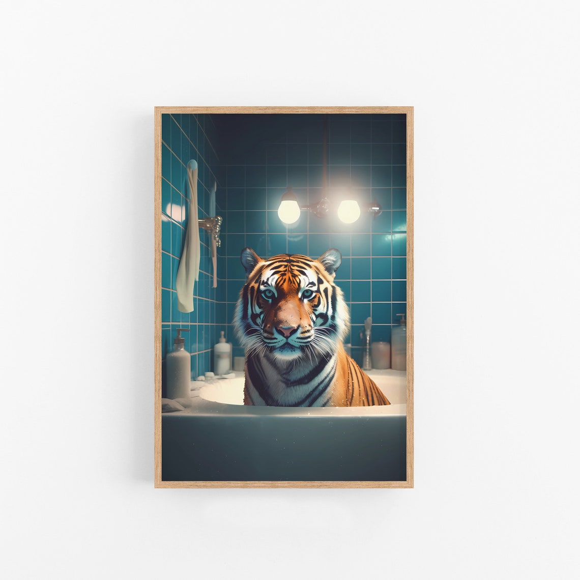 Tiger In Bathtub Art Print Fun Bathroom Wall Decor