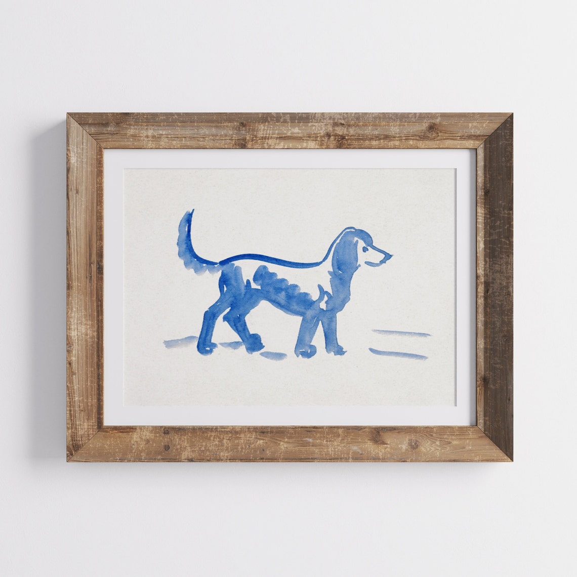 Blue Watercolor Dog Minimal Abstract Line Art Modern Pet Poster - Image 2