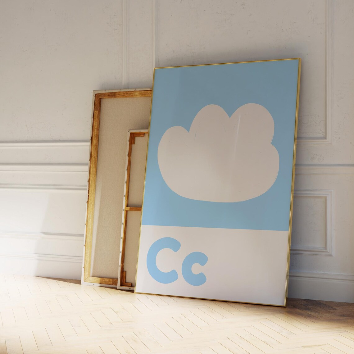 White Cloud Letter C Alphabet Light Blue Nursery Kids Educational Poster