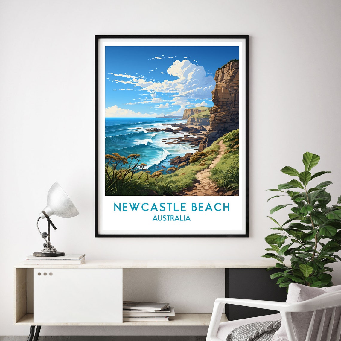 Newcastle Beach Australia Coastal Cliffs Scenic Travel Poster - Image 3