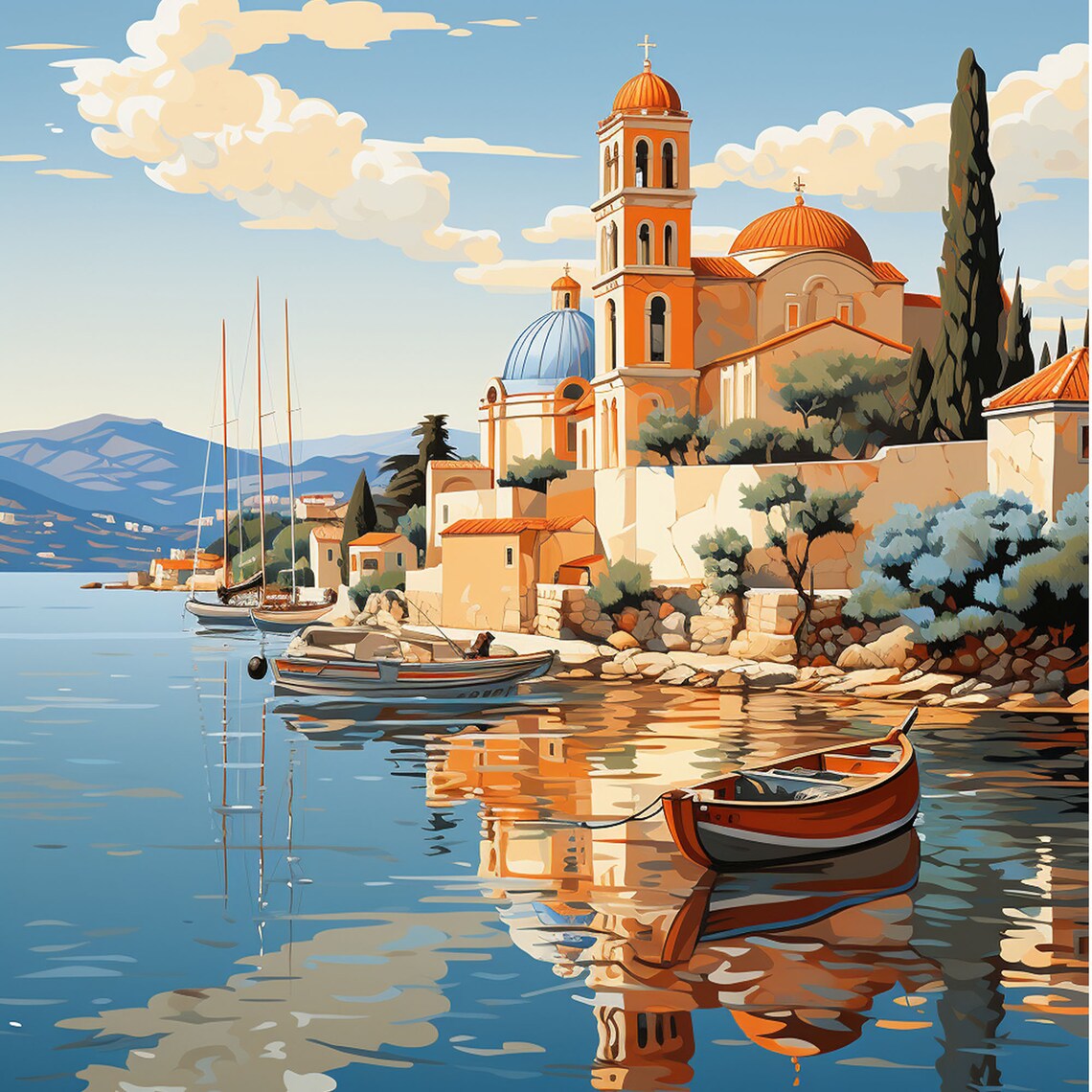 Spetses Greece Harbor Church Boats Aegean Island Travel Poster - Image 4