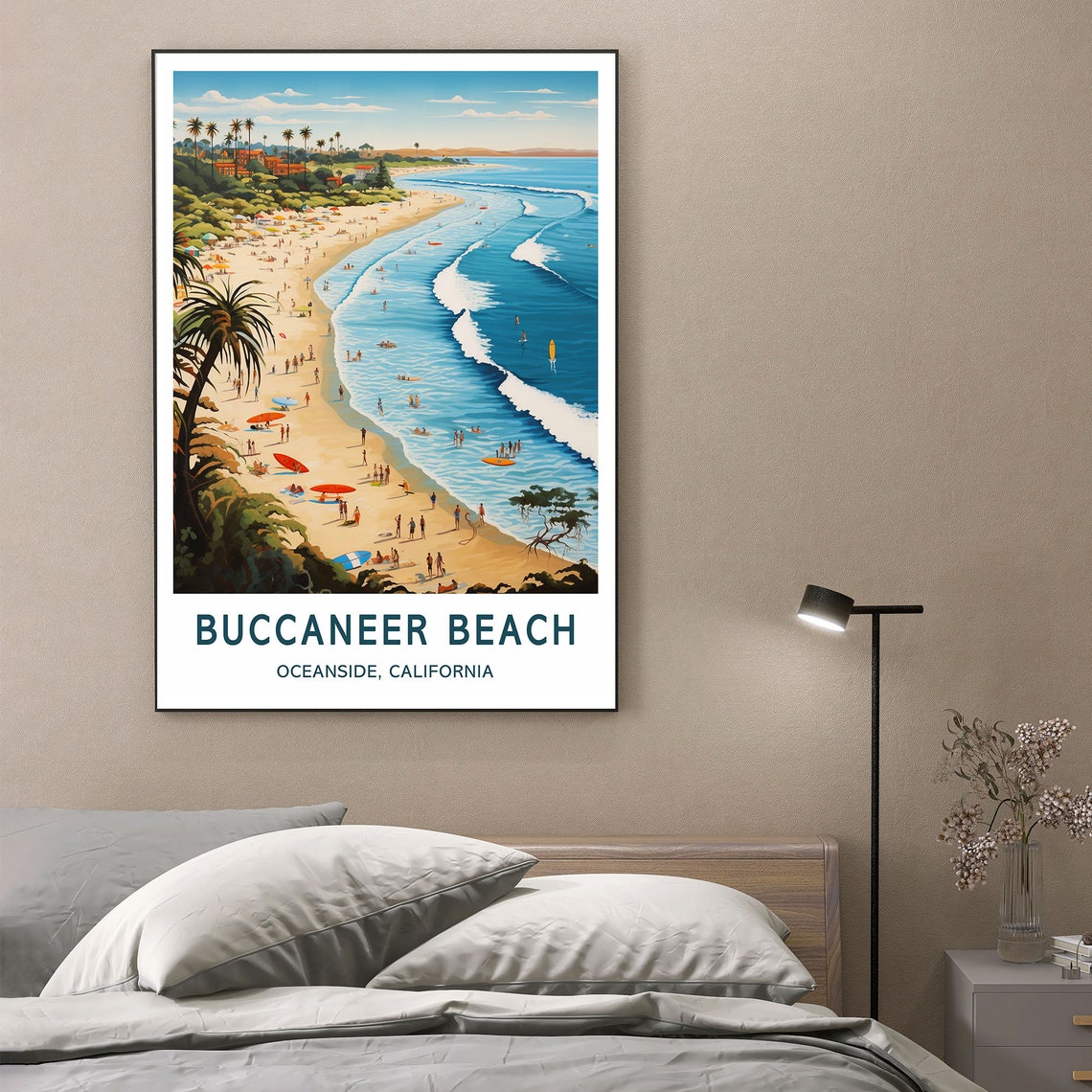 Buccaneer Beach Oceanside California Palm Surf Travel Poster - Image 2