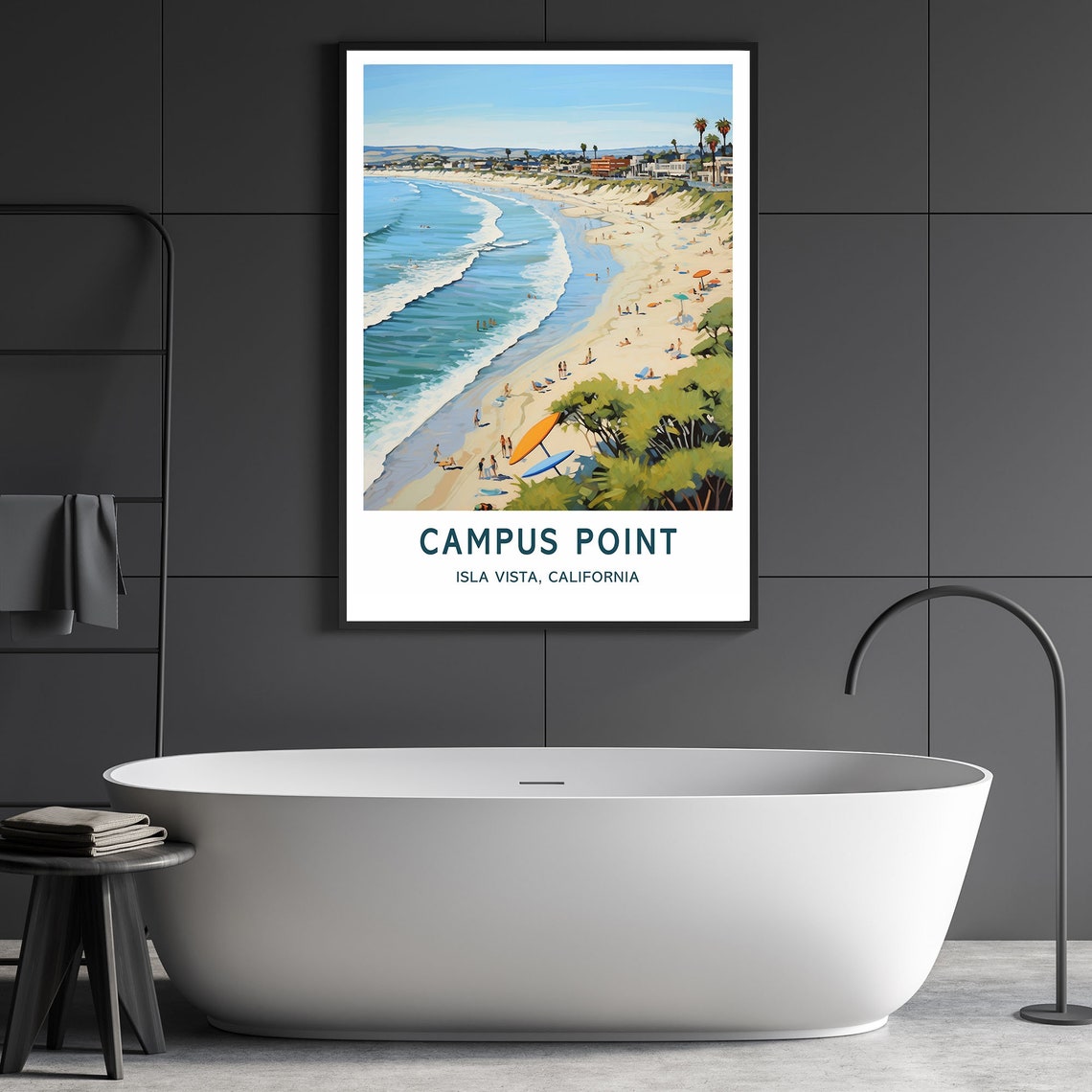 Campus Point Isla Vista California Surf Beach Travel Art Poster - Image 2