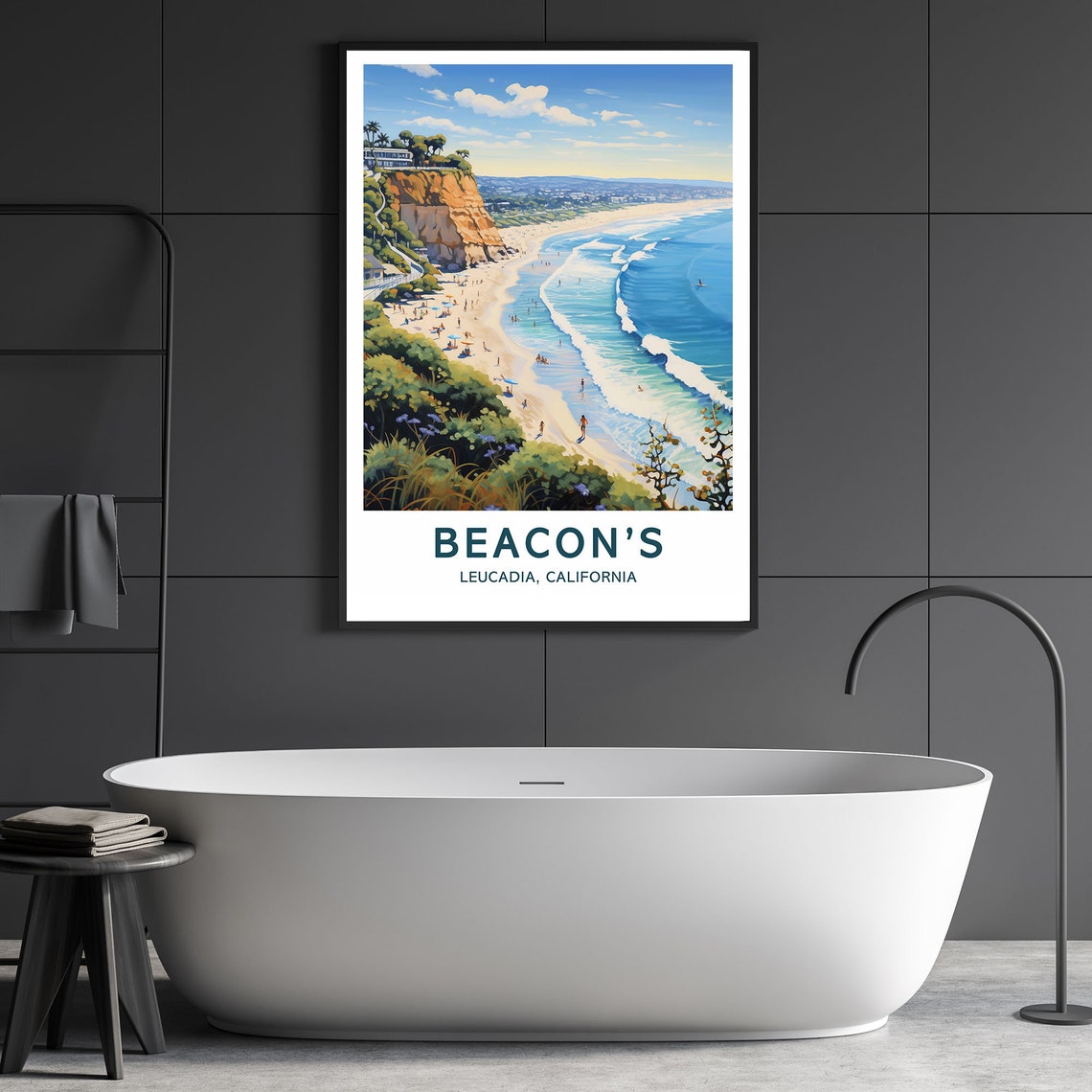 Beacons Leucadia California Cliff Beach Ocean Sunset Travel Poster - Image 3