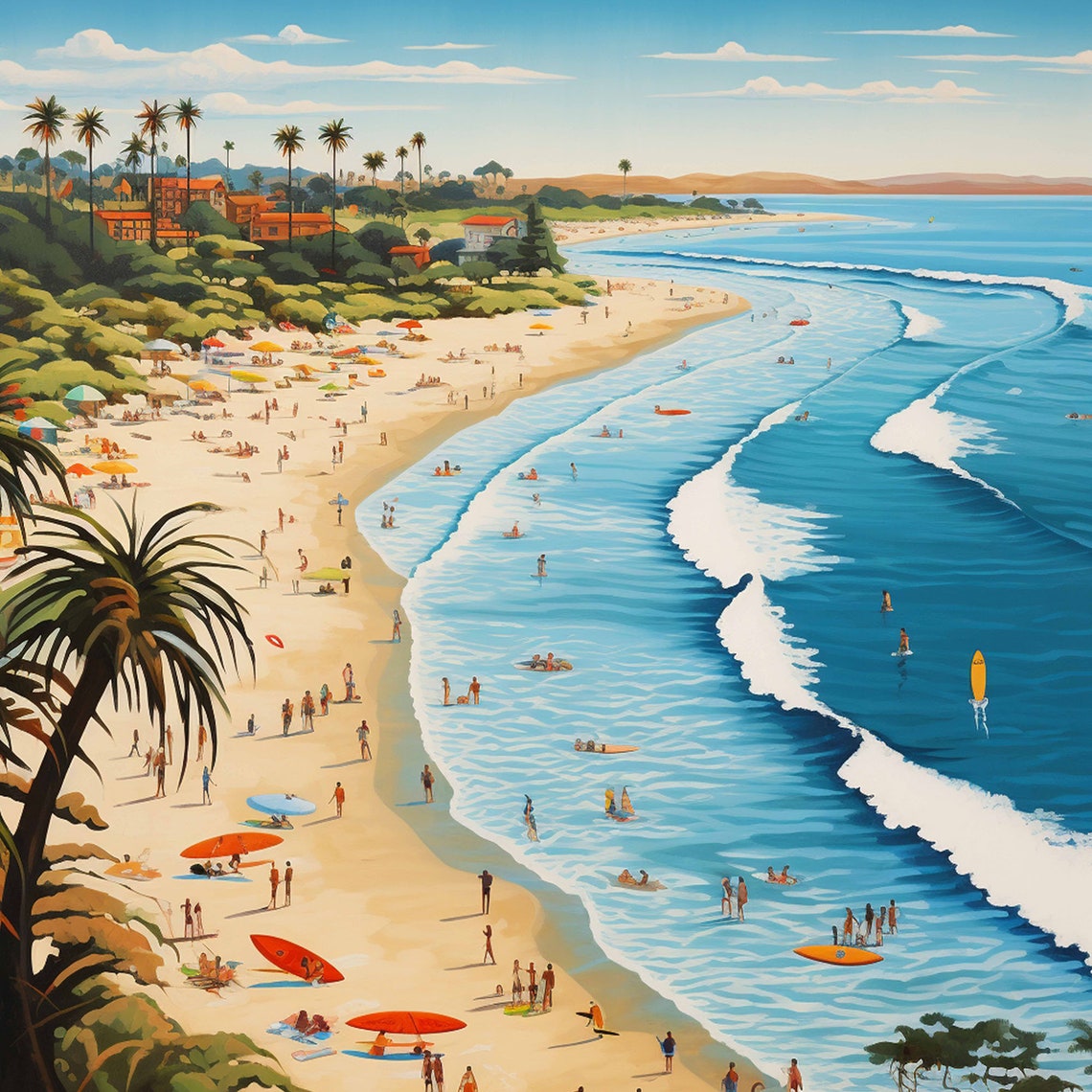 Buccaneer Beach Oceanside California Palm Surf Travel Poster - Image 4
