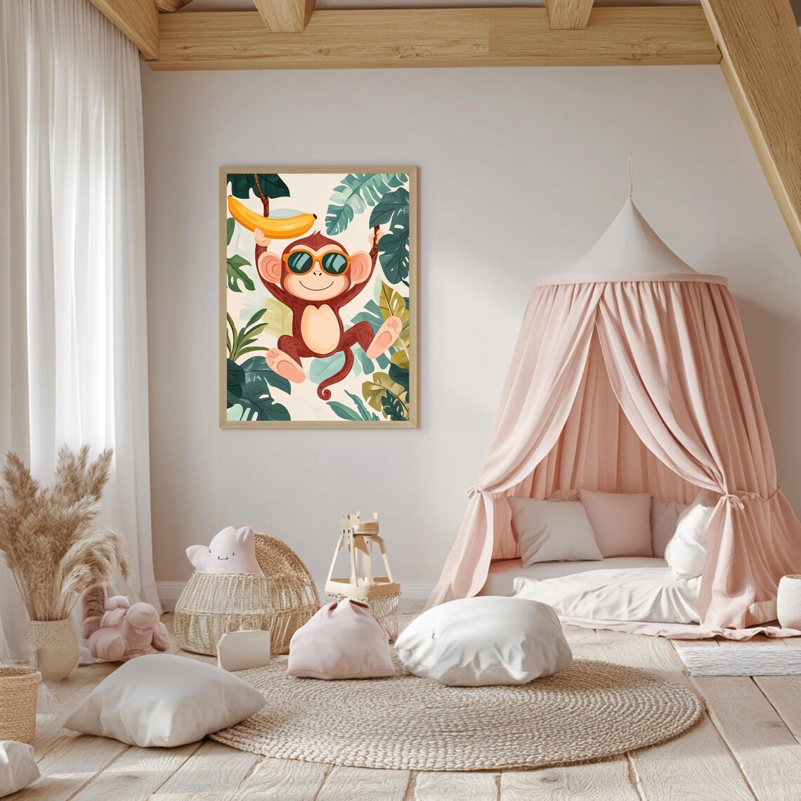 Cool Monkey in Sunglasses Holding a Banana in the Jungle Poster - Image 5