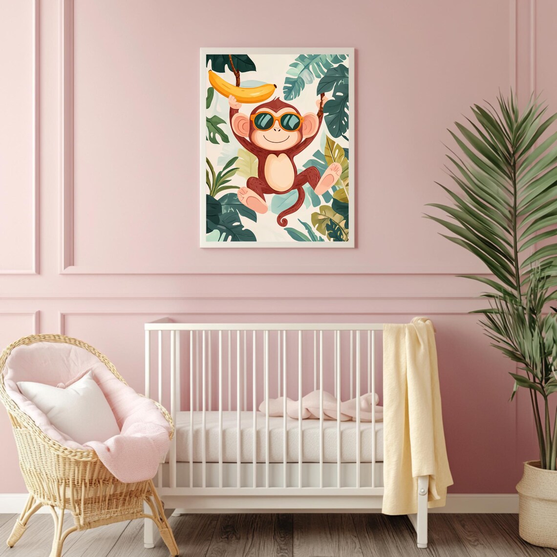 Cool Monkey in Sunglasses Holding a Banana in the Jungle Poster - Image 4