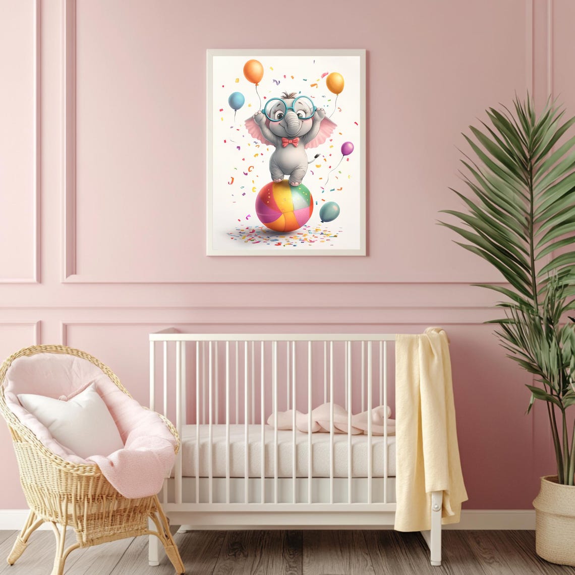 Cute Baby Elephant Glasses Bow Tie Rainbow Circus Ball Party Poster - Image 4
