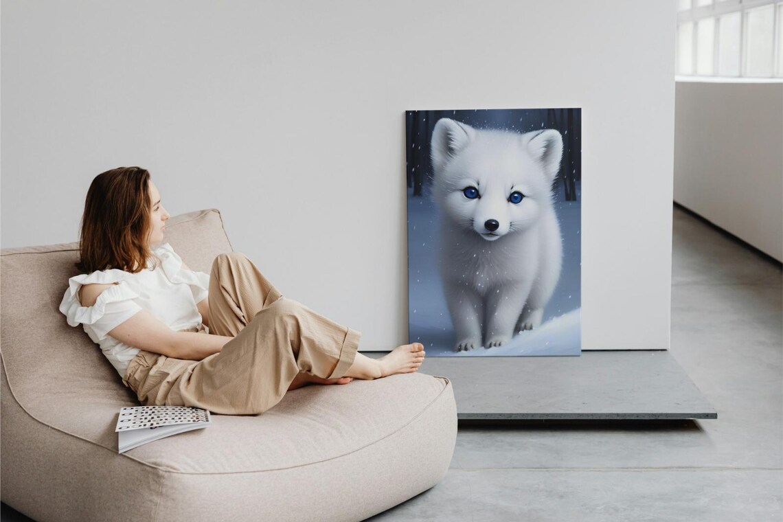 Baby Arctic Fox Blue Eyes Snow Winter Wonderland Nursery Wall Art Poster - Image 3
