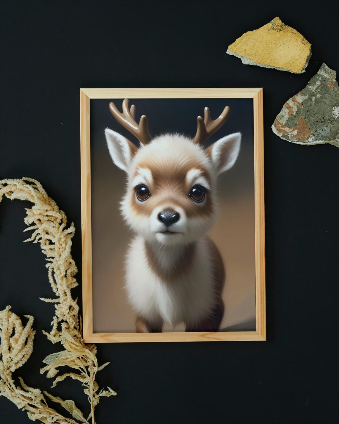 Baby Reindeer Calf Antlers Big Brown Eyes Woodland Nursery Wall Poster