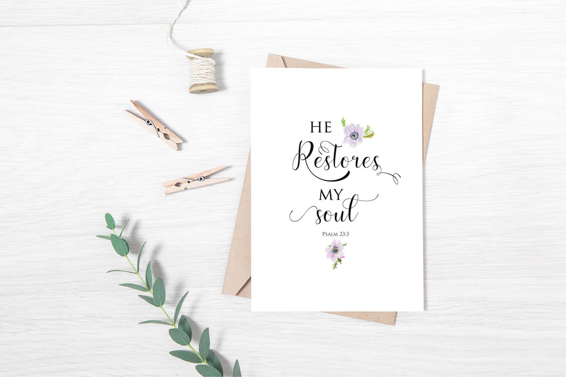He Restores My Soul Psalm 23 3 Minimal Floral Scripture Poster - Image 3