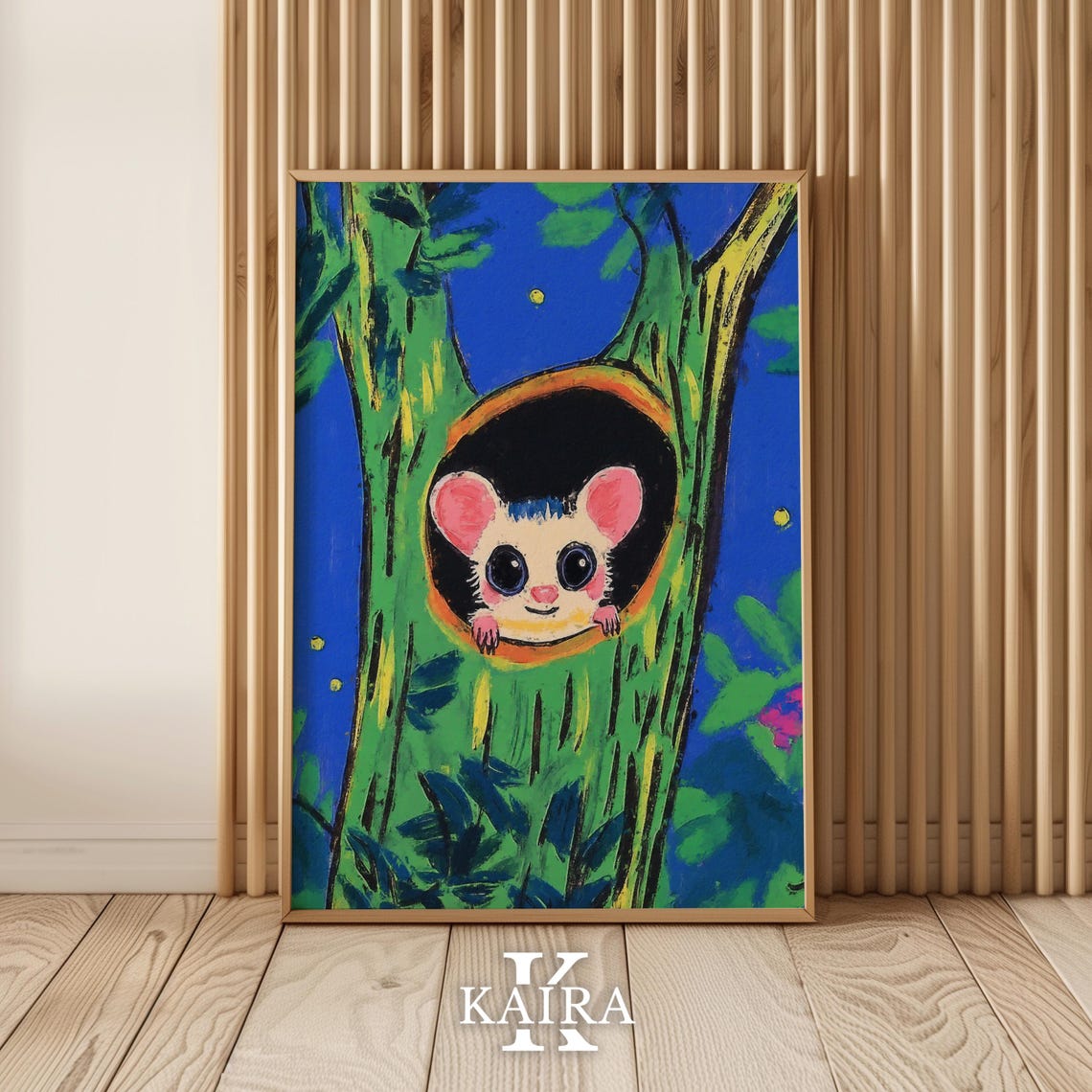 Big Eyed Dormouse Peeking Out of a Tree Hollow at Night Poster - Image 5