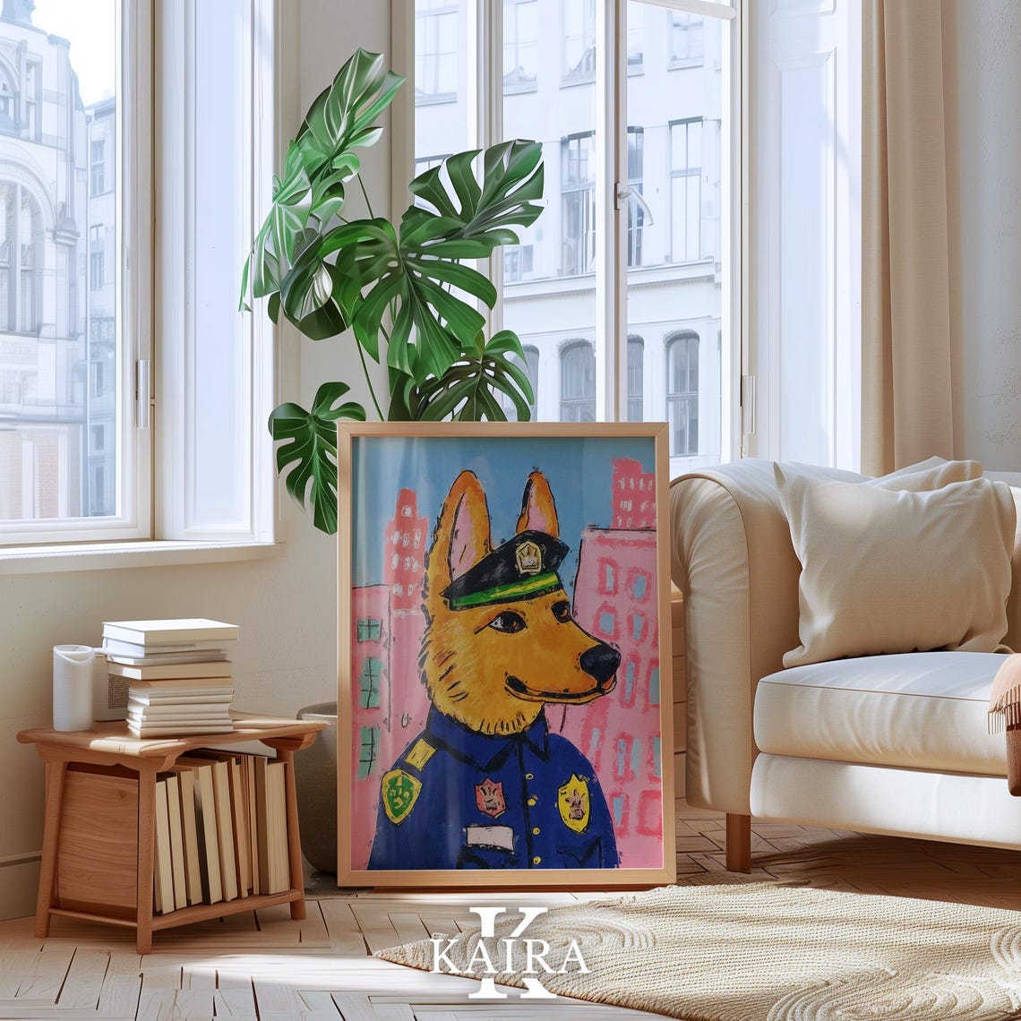 German Shepherd Dog Dressed As A Police Officer In The City Poster - Image 4