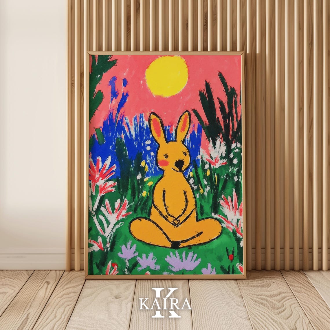 Meditating Yellow Rabbit in a Wildflower Field at Sunset Poster - Image 5